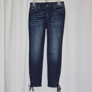 Miss Me Ankle Skinny Dark Wash Low Rise Jeans w/ Lace-Up Ankle Detail - Size 26